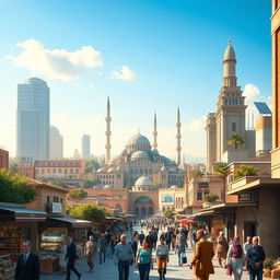 A detailed and realistic depiction of Damascus in the year 2050, with a blend of historical architecture and futuristic elements
