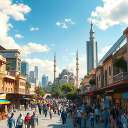 A detailed and realistic depiction of Damascus in the year 2050, with a blend of historical architecture and futuristic elements
