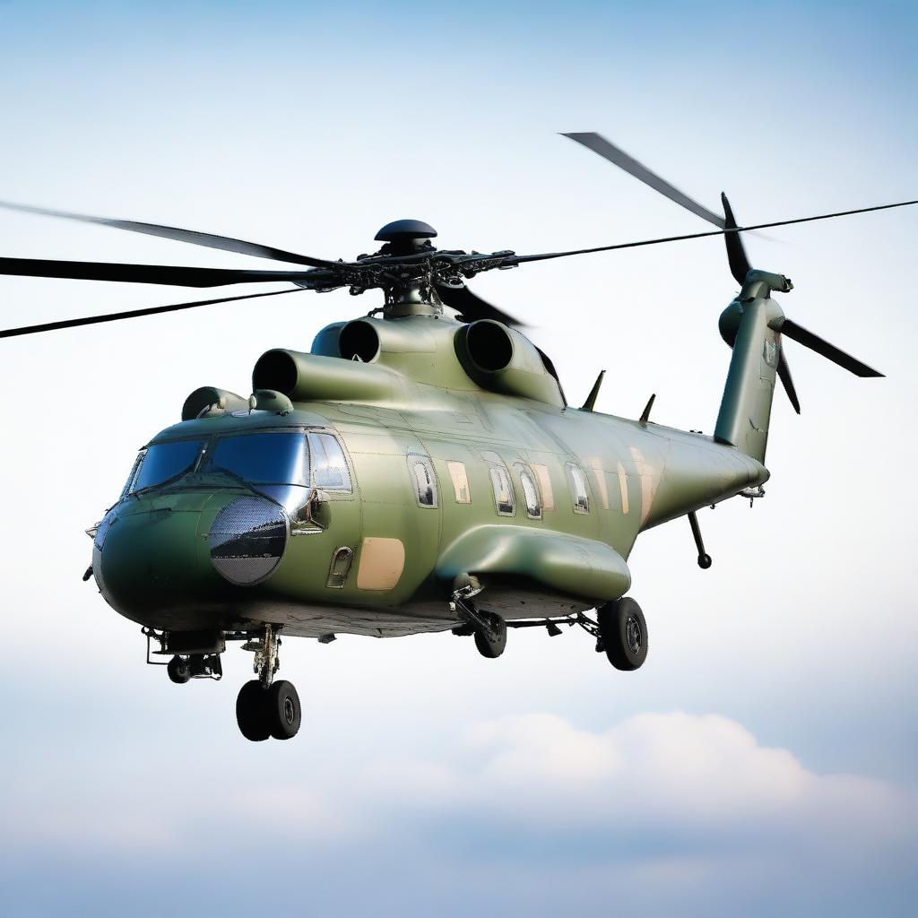 A high-resolution digital art image of a Mil Mi-8 helicopter, portrayed in a realistic style