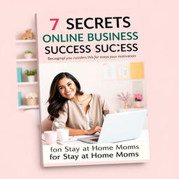 A vibrant eBook cover design for "7 Secrets to Online Business Success for Stay at Home Moms"