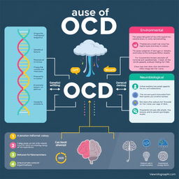 A visually engaging infographic illustrating the causes of OCD (Obsessive-Compulsive Disorder)