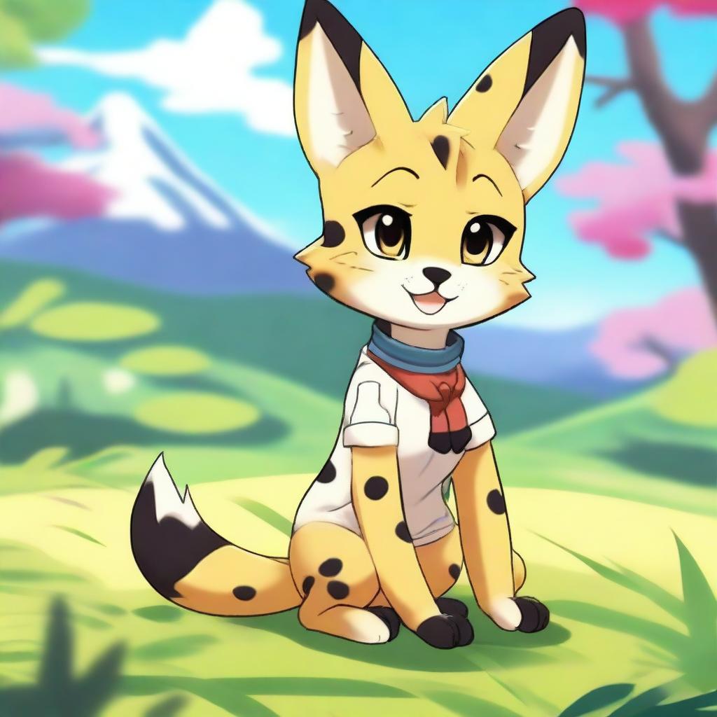 A vibrant digital art image of Serval from Kemono Friends, depicted in an anime style