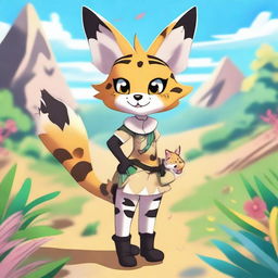 A vibrant digital art image of Serval from Kemono Friends, depicted in an anime style