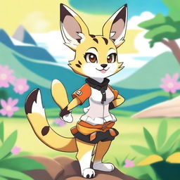 A vibrant digital art image of Serval from Kemono Friends, depicted in an anime style