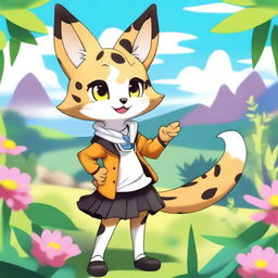 A vibrant digital art image of Serval from Kemono Friends, depicted in an anime style