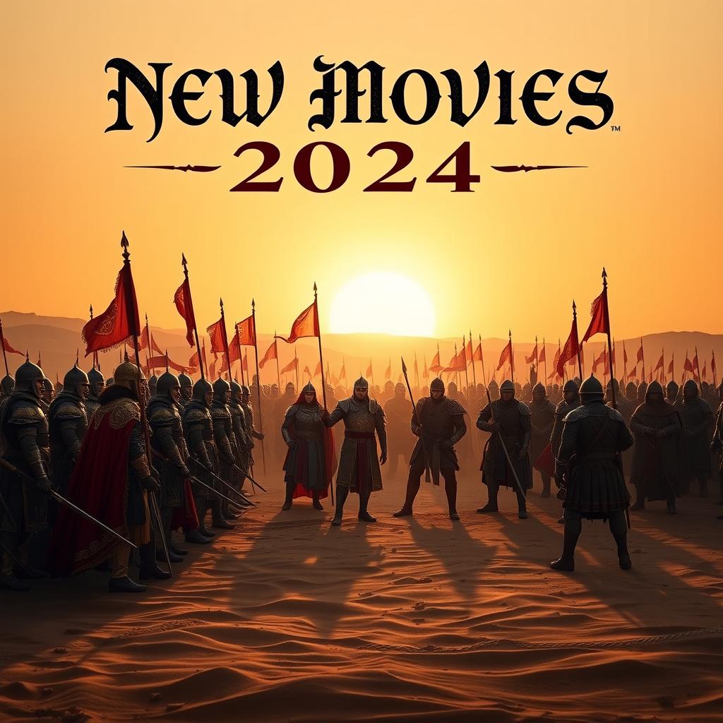 An epic scene depicting a king's army standing bravely in front of another fighter army in a vast desert setting