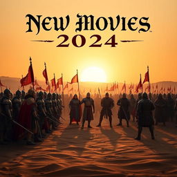 An epic scene depicting a king's army standing bravely in front of another fighter army in a vast desert setting
