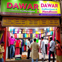 A colorful storefront of 'DAWAR Collection & Handloom', located near Gole Market in Jawahar Nagar, Palwal
