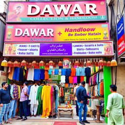 A colorful storefront of 'DAWAR Collection & Handloom', located near Gole Market in Jawahar Nagar, Palwal