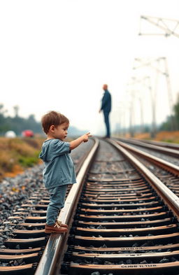 A mature narcissistic person stands at a distance, exuding an aura of confidence and superiority while gazing down at a young dreamy child