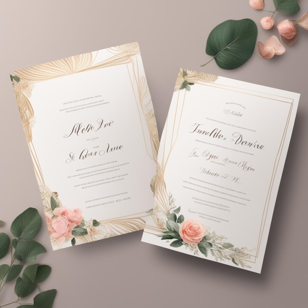 An advertisement for a wedding invitation template, featuring a beautiful mockup of the template and text promoting its features and benefits