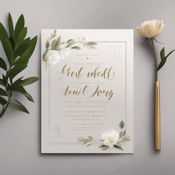 An advertisement for a wedding invitation template, featuring a beautiful mockup of the template and text promoting its features and benefits