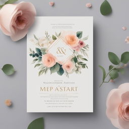 An advertisement for a wedding invitation template, featuring a beautiful mockup of the template and text promoting its features and benefits