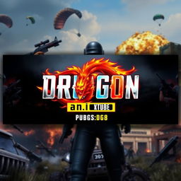 A vibrant and eye-catching YouTube channel cover design for the channel named 'DROGON', focused on PUBG
