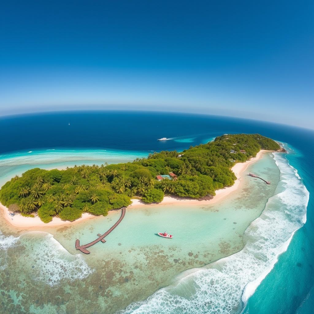A stunning aerial view of Isla Grande, showcasing its lush greenery, white sandy beaches, and vibrant blue waters