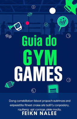 A vibrant and modern eBook cover for a guide titled 'Guia do Gym Games', designed to exude energy, motivation, and focus on the fitness universe