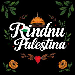 A beautiful and artistic graphic illustration featuring the words 'Rindu Palestina' in elegant and bold calligraphy