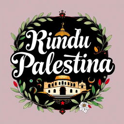 A beautiful and artistic graphic illustration featuring the words 'Rindu Palestina' in elegant and bold calligraphy