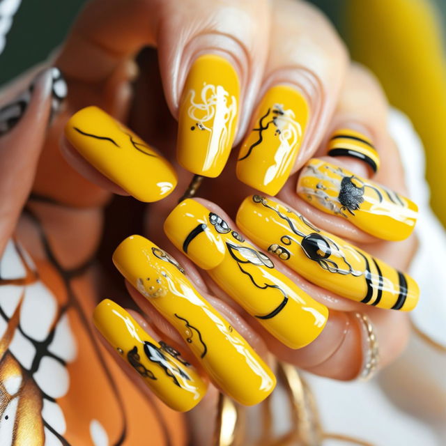 This high-quality digital art image showcases a set of oval-shaped nails painted in a lighter, pastel yellow color