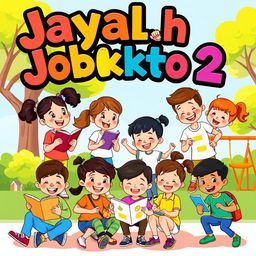 A vibrant illustration featuring the phrase "Jayalah Jobokuto 2" in bold, playful lettering at the top