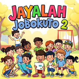 A vibrant illustration featuring the phrase "Jayalah Jobokuto 2" in bold, playful lettering at the top