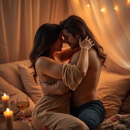 A sensual representation of a couple entwined in a passionate embrace, showcasing deep intimacy and connection