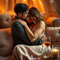 A sensual representation of a couple entwined in a passionate embrace, showcasing deep intimacy and connection