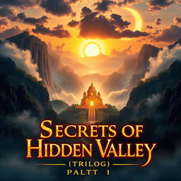 A breathtaking cover featuring a hidden, mystical valley surrounded by towering, mist-covered mountains
