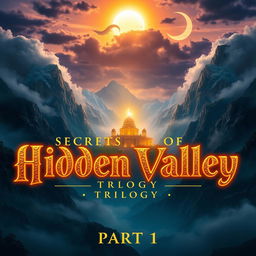A breathtaking cover featuring a hidden, mystical valley surrounded by towering, mist-covered mountains