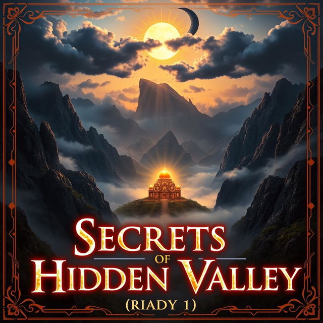 A breathtaking cover featuring a hidden, mystical valley surrounded by towering, mist-covered mountains