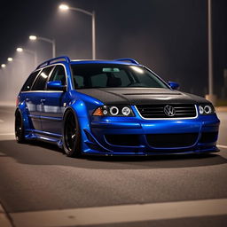A stunning blue 2001 VW Passat R36 wagon, widebody, designed for drifting