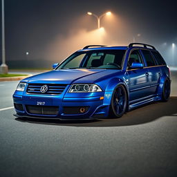 A stunning blue 2001 VW Passat R36 wagon, widebody, designed for drifting
