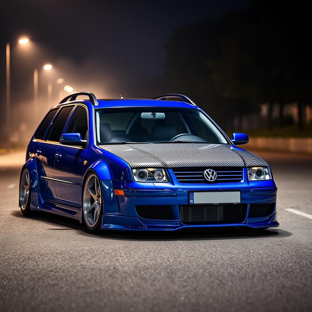 A stunning blue 2001 VW Passat R36 wagon, widebody, designed for drifting