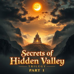 A breathtaking cover featuring a hidden, mystical valley surrounded by towering, mist-covered mountains