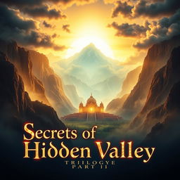 A breathtaking cover featuring a hidden, mystical valley surrounded by towering, mist-covered mountains