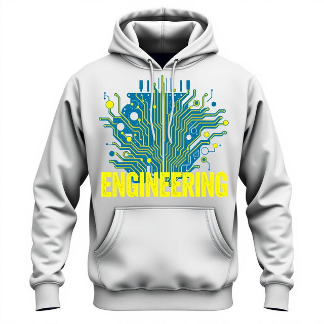 A modern and stylish hoodie design featuring a bold graphic representing the Electrical and Electronic Engineering department