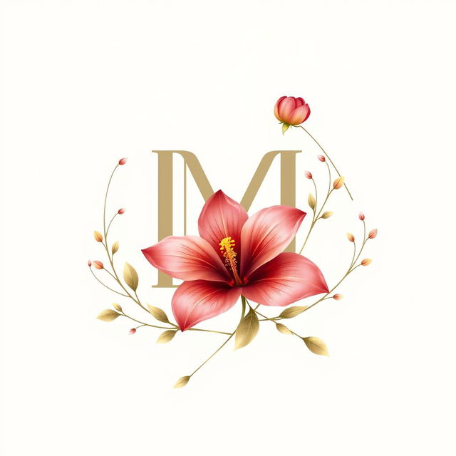 A stunning monogram design featuring a single elegant flower at the center, surrounded by delicate natural elements like subtle leaves and soft vines