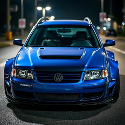 A stunning blue 2001 widebody VW Passat R36 wagon, designed as a high-performance drift car