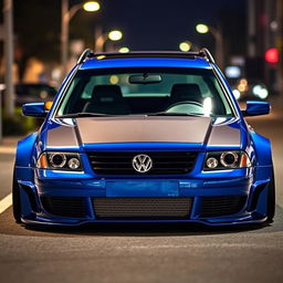 A stunning blue 2001 widebody VW Passat R36 wagon, designed as a high-performance drift car