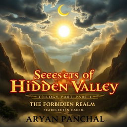 A breathtaking cover featuring a hidden, mystical valley surrounded by towering, mist-covered mountains