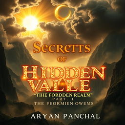 A breathtaking cover featuring a hidden, mystical valley surrounded by towering, mist-covered mountains