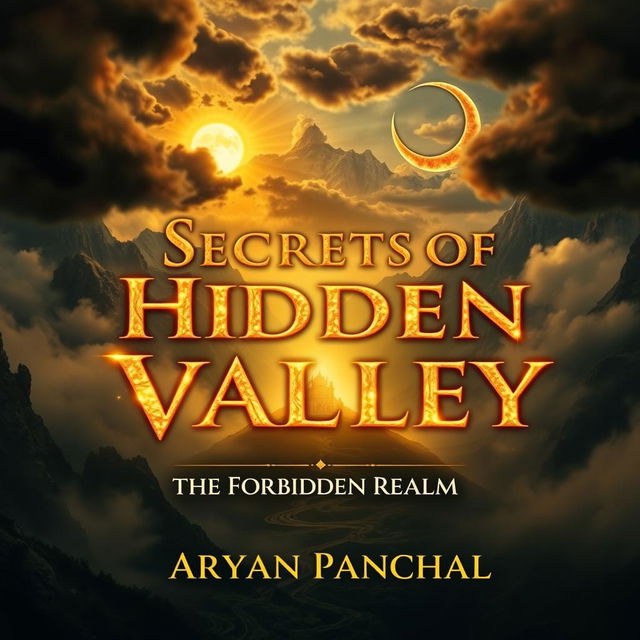 A breathtaking cover featuring a hidden, mystical valley surrounded by towering, mist-covered mountains