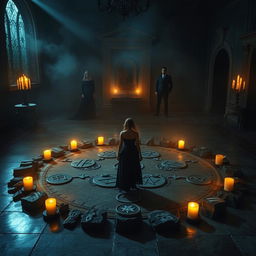 A dramatic and atmospheric scene representing the emotional turmoil of being shattered and alone, now incorporating a pagan ritual circle