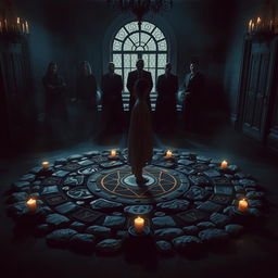 A dramatic and atmospheric scene representing the emotional turmoil of being shattered and alone, now incorporating a pagan ritual circle