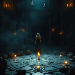 A dramatic and atmospheric scene representing the emotional turmoil of being shattered and alone, now incorporating a pagan ritual circle