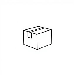 A minimalist black line-drawn icon of a parcel box resembling a postal package, enclosed within a white circle