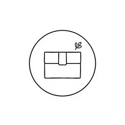 A minimalist black line-drawn icon of a parcel box resembling a postal package, enclosed within a white circle