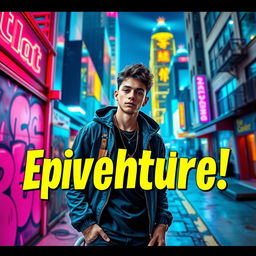 A vibrant YouTube thumbnail depicting a dynamic urban setting with neon lights