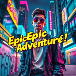 A vibrant YouTube thumbnail depicting a dynamic urban setting with neon lights
