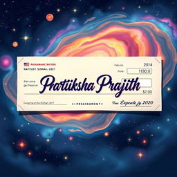 A detailed illustration of a paycheck, prominently displaying the name 'Pratiksha Prajith' on it